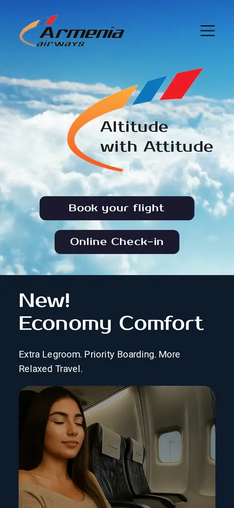 armeniaairways.am հեռախոսի էկրանին