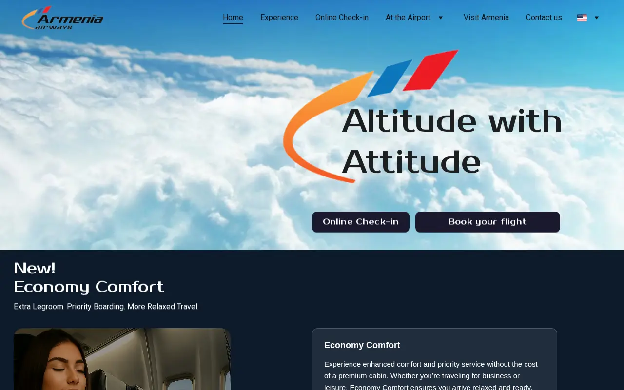 screenshot of armeniaairways.am