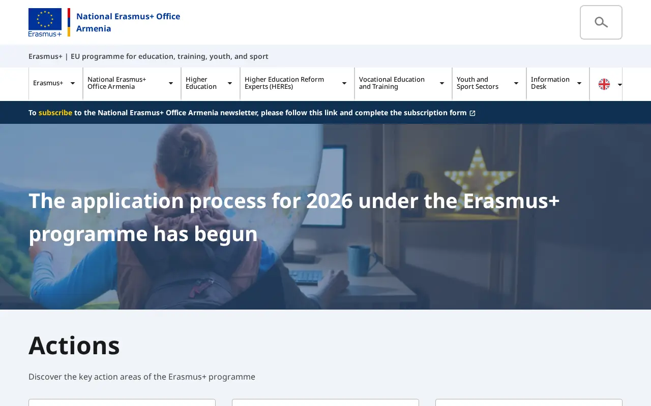 screenshot of erasmus-plus.am